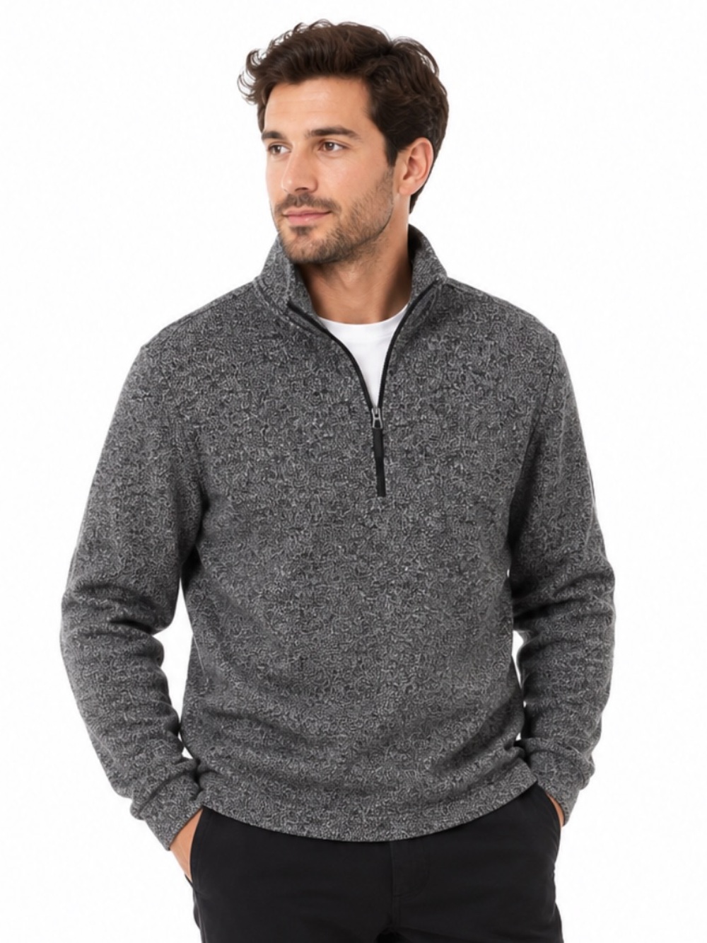 Van Heusen Flex Men’s Quarter Zip Pullover Sweater Gray Black Size Medium‎ NWT